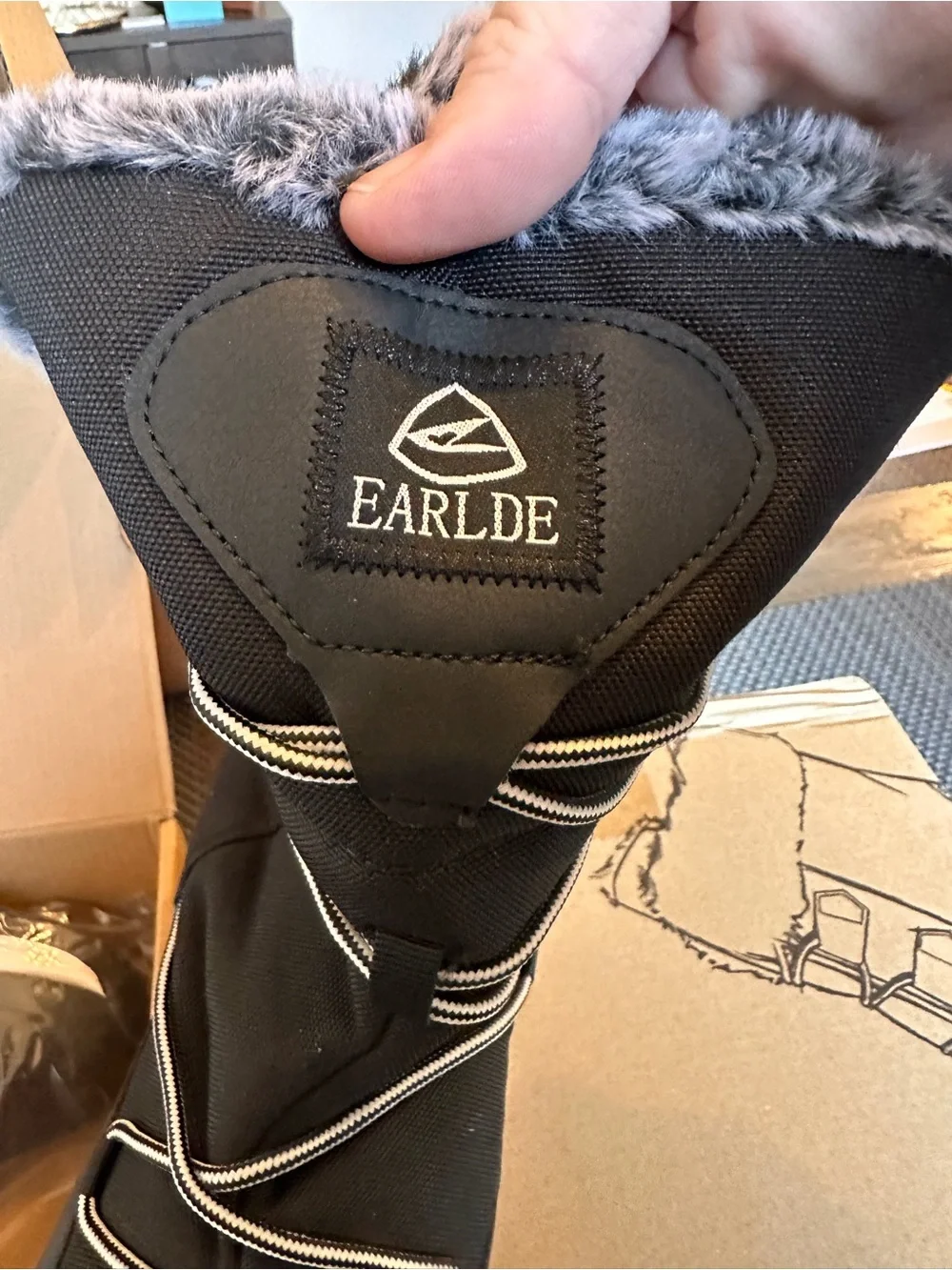 Women's Black Winter Boots with Gray Faux Fur Cuff